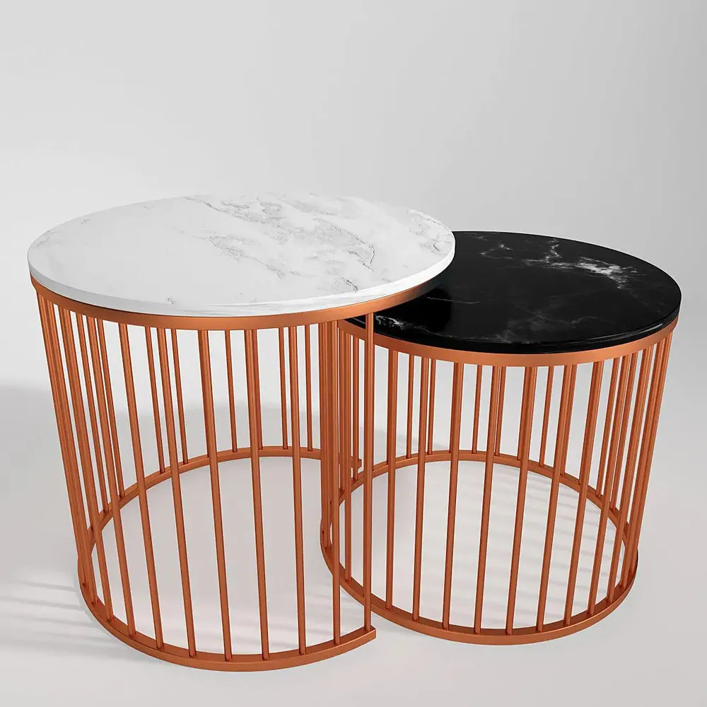 Marble only Caged Copper Nesting Table - Set of 2 Large marble