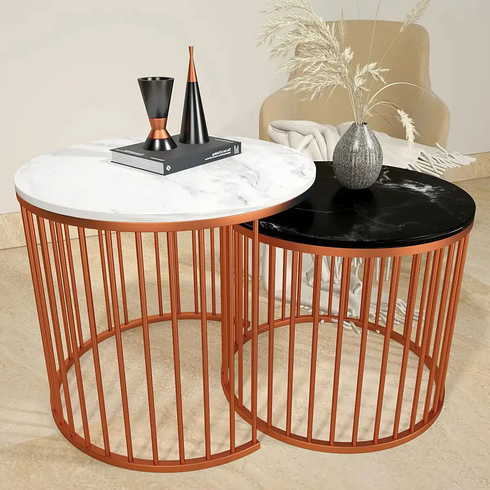 Marble only Caged Copper Nesting Table - Set of 2 Large marble