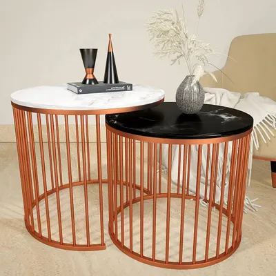 Marble only Caged Copper Nesting Table - Set of 2