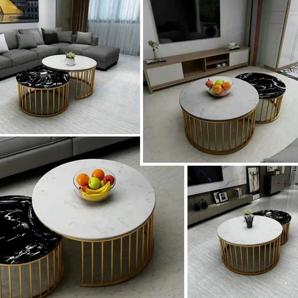 Marble only Caged Golden Table Set of 2 Small marble
