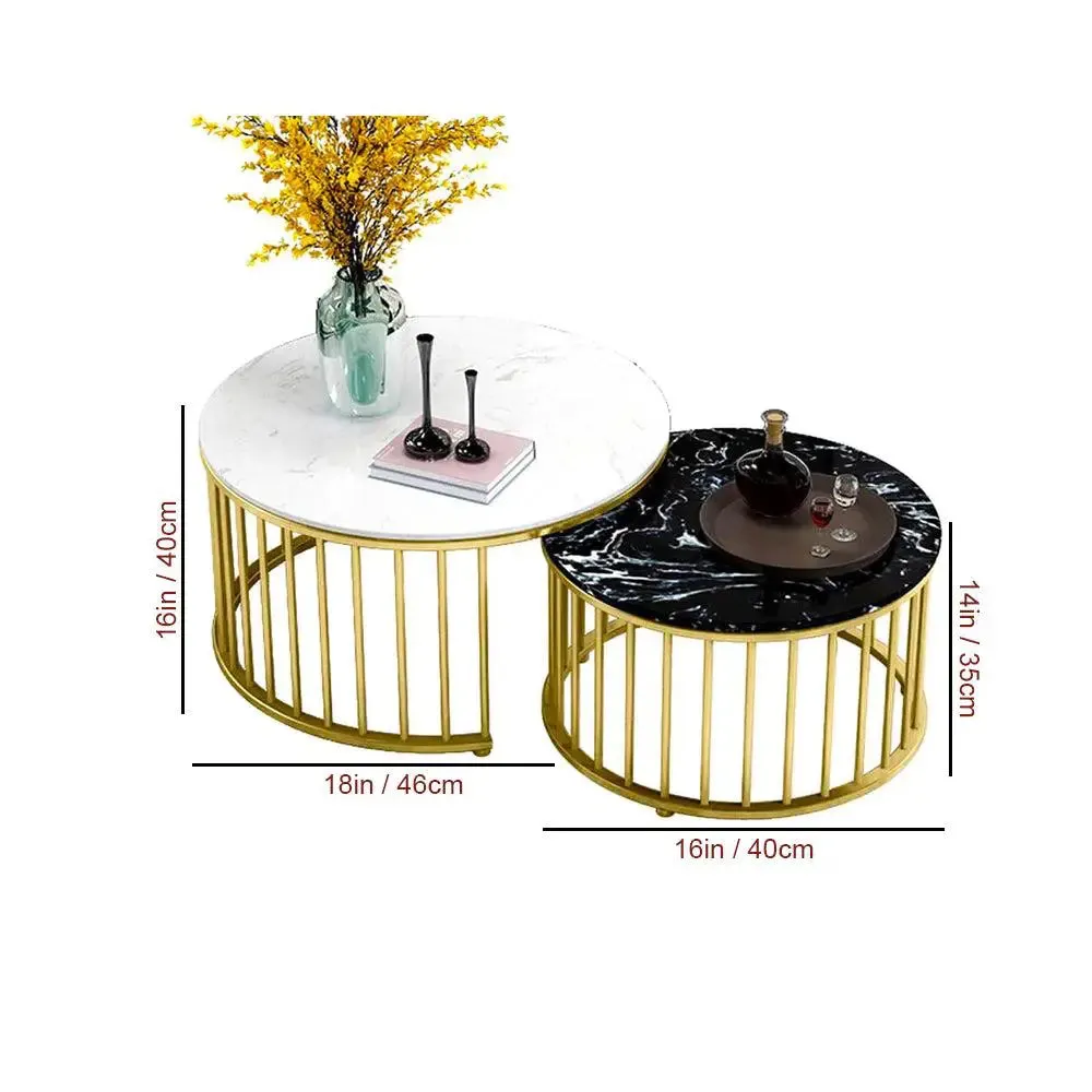 Marble only Caged Golden Table Set of 2 Small marble
