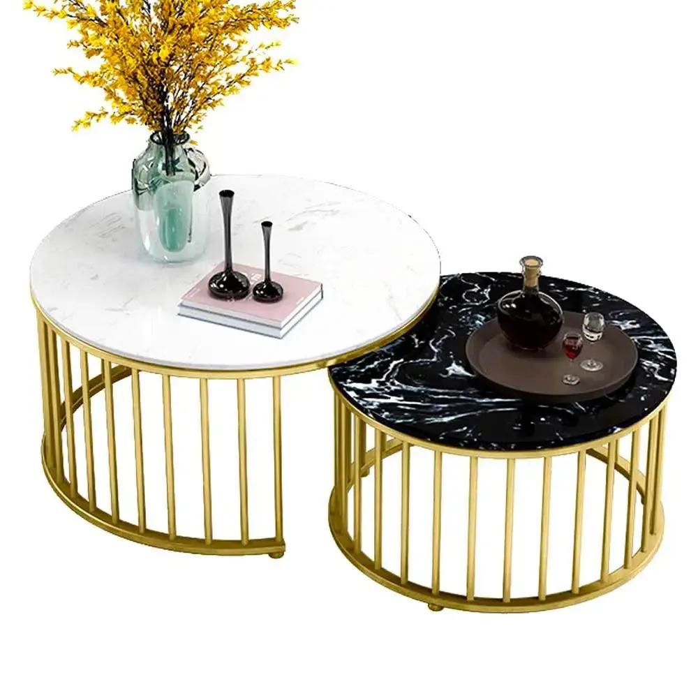 Marble only Caged Golden Table Set of 2 Small marble