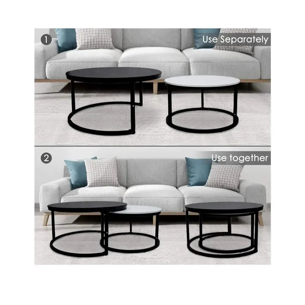 Marble only Classic Black Round Coffee Table (Set of 2)