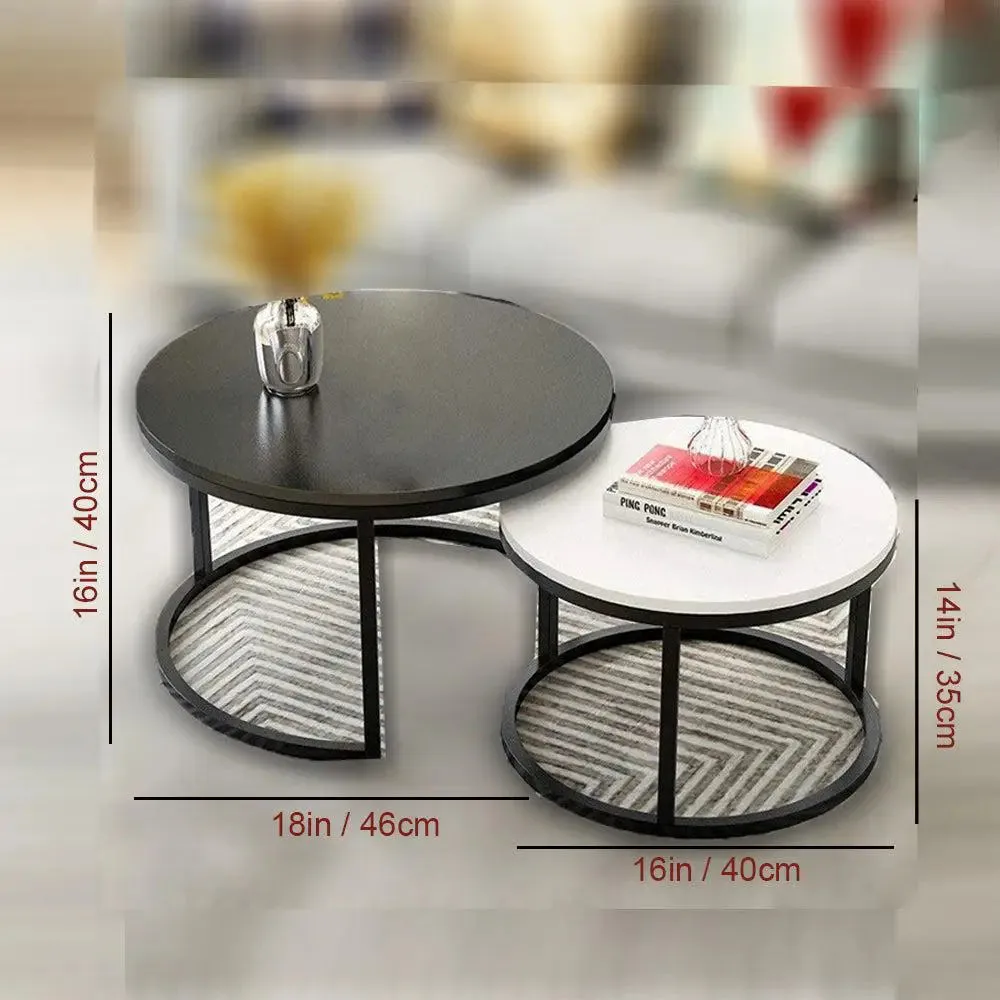 Marble only Classic Black Round Coffee Table (Set of 2)