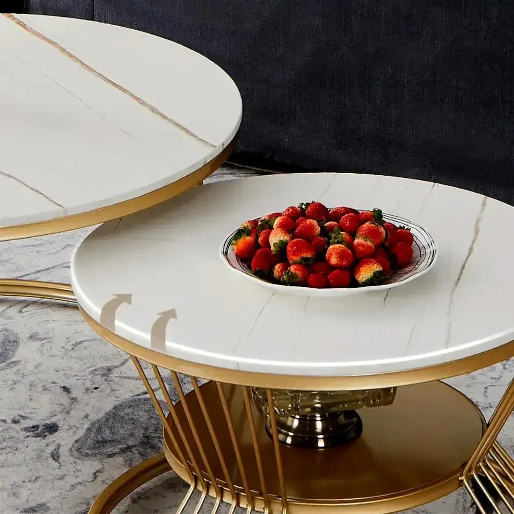 Marble only Classic Complementing Golden Coffee Table (Set of 2) Small marble
