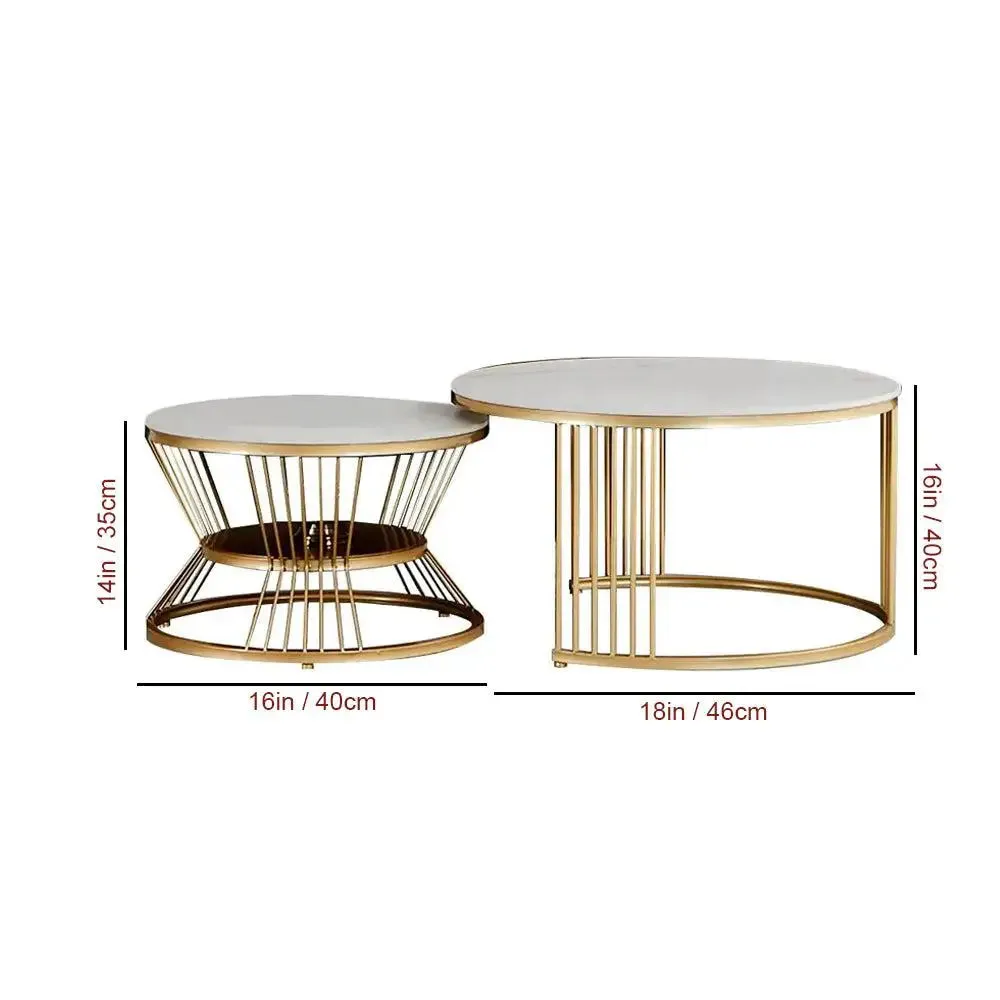 Marble only Classic Complementing Golden Coffee Table (Set of 2) Small marble