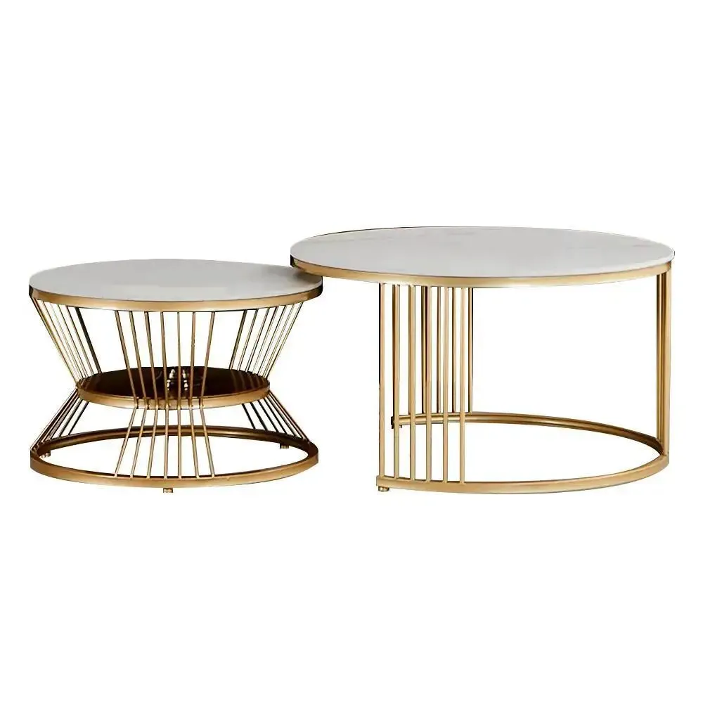 Marble only Classic Complementing Golden Coffee Table (Set of 2) Small marble