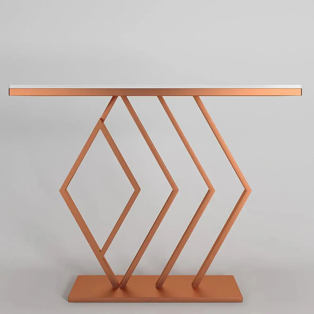 Marble only Classic Copper Console Table In Geometric Pattern