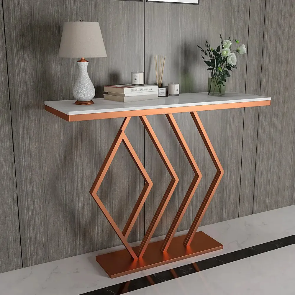 Marble only Classic Copper Console Table In Geometric Pattern