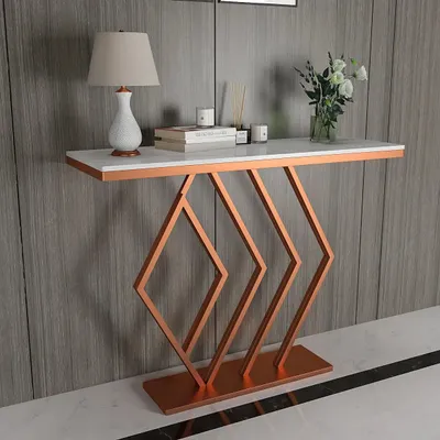 Marble only Classic Copper Console Table In Geometric Pattern