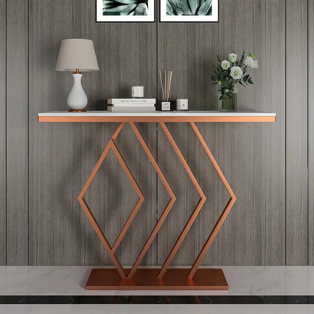 Marble only Classic Copper Console Table In Geometric Pattern