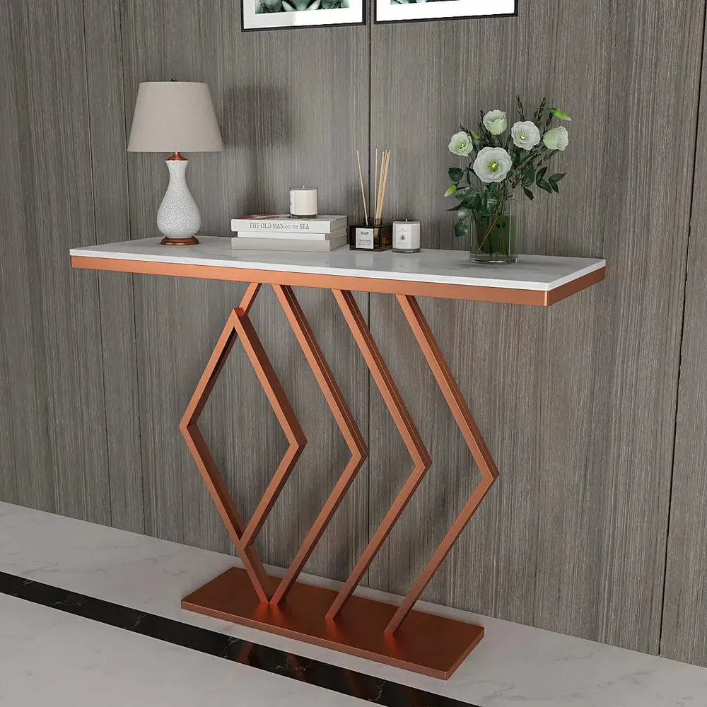 Marble only Classic Copper Console Table In Geometric Pattern