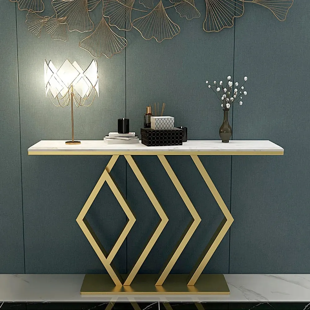Marble only Classic Golden Console Table In Geometric Pattern