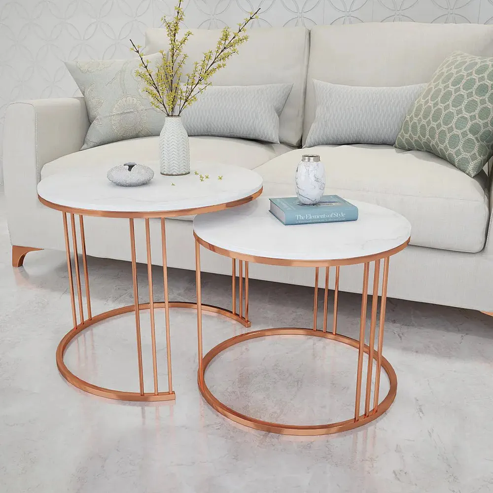 Marble only Classic Tethered Copper Table (Set of 2) Small marble