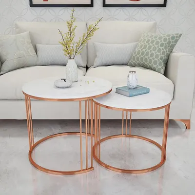 Marble only Classic Tethered Copper Table (Set of 2)
