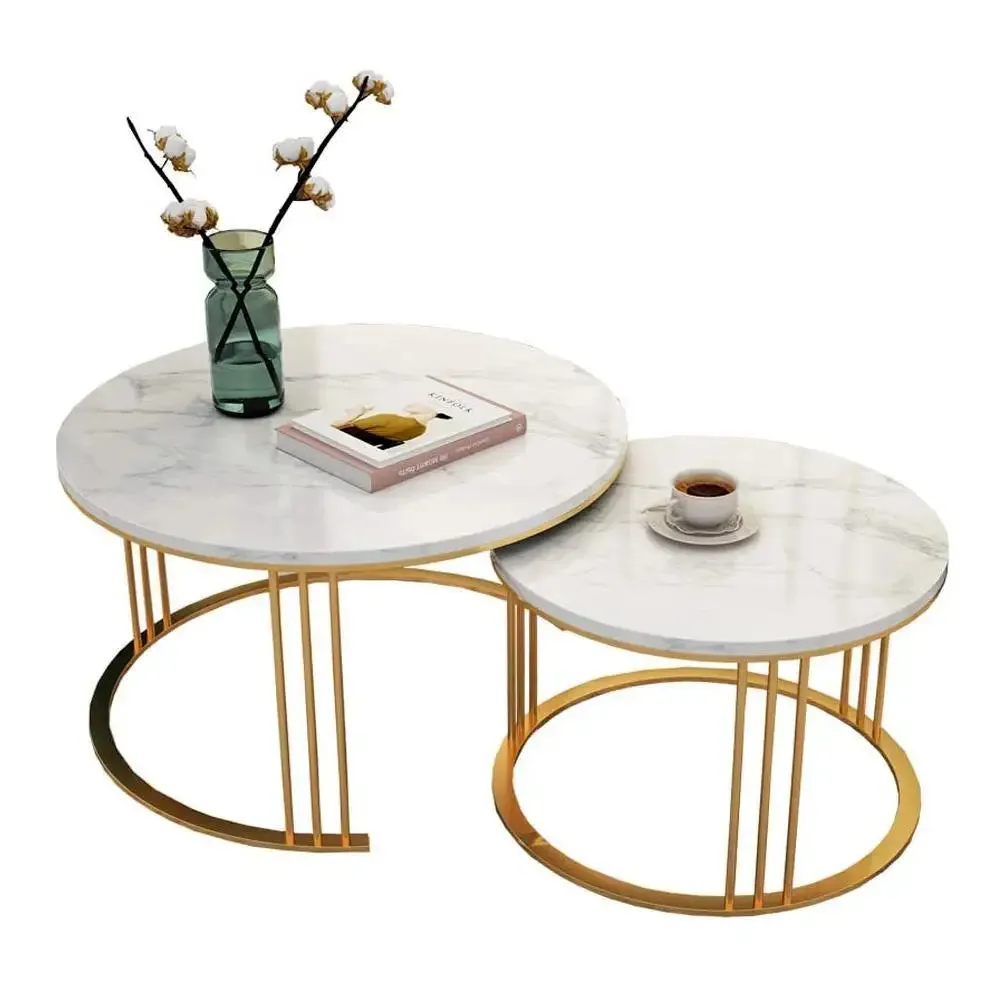 Marble only Classic Tethered Metallic Table (Set of 2) Large marble