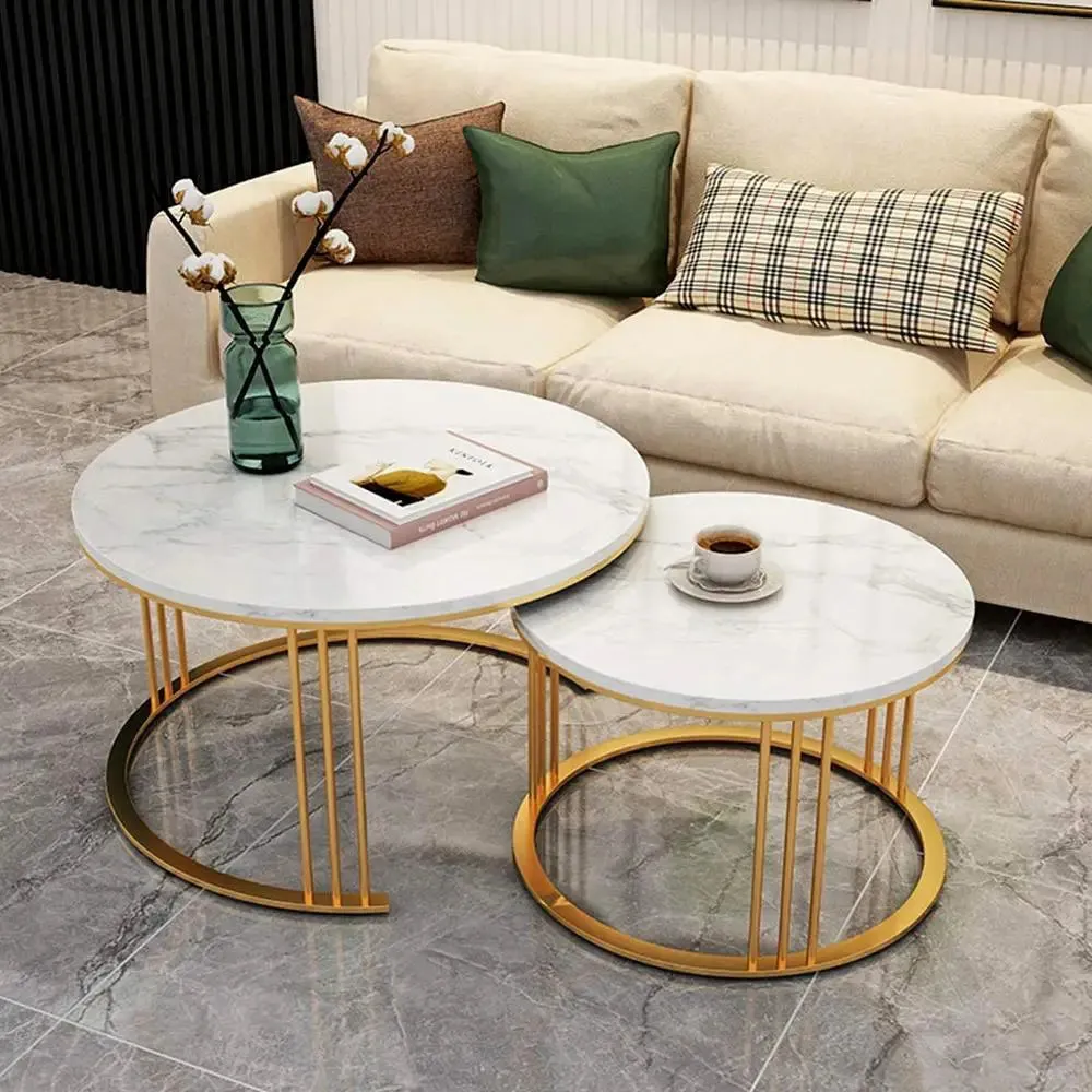 Marble only Classic Tethered Metallic Table (Set of 2) Large marble