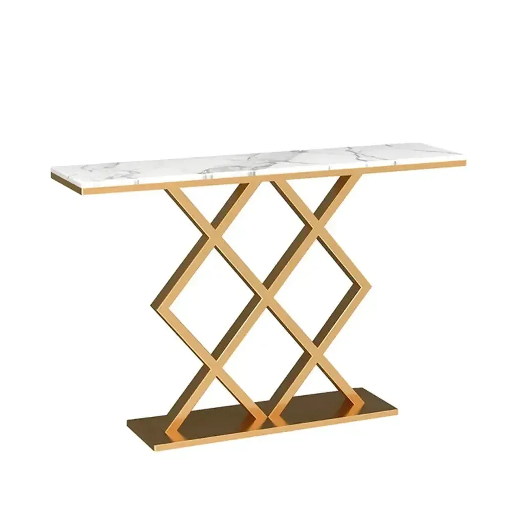 Marble only Contemporary Console Table In Geometric Criss Cross Pattern