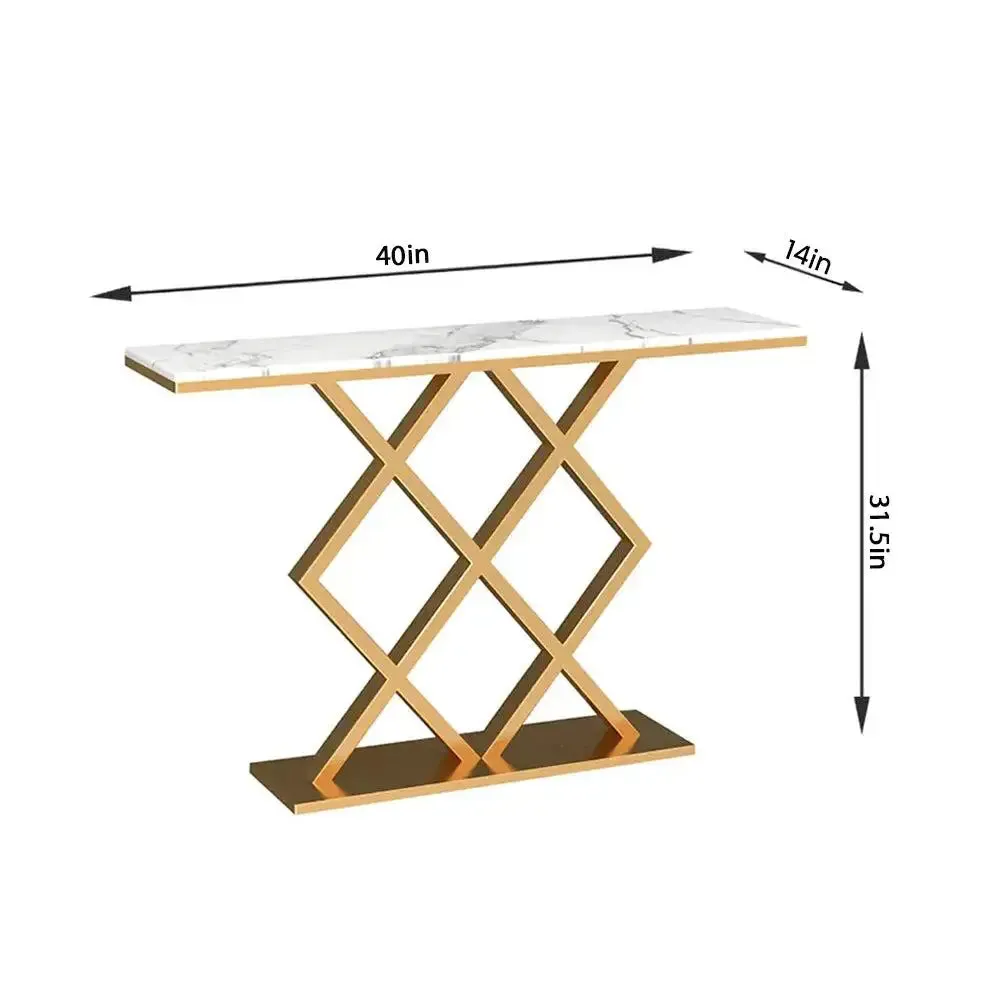 Marble only Contemporary Console Table In Geometric Criss Cross Pattern