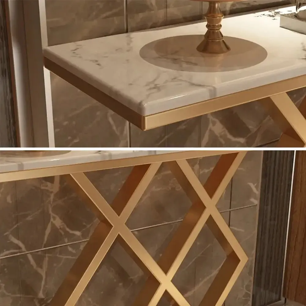 Marble only Contemporary Console Table In Geometric Criss Cross Pattern