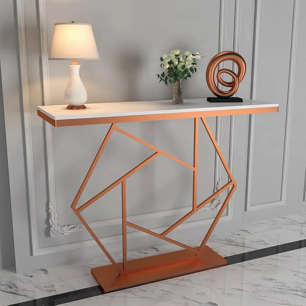 Marble Only For Contemporary Copper Console Table In Hexagonal Design