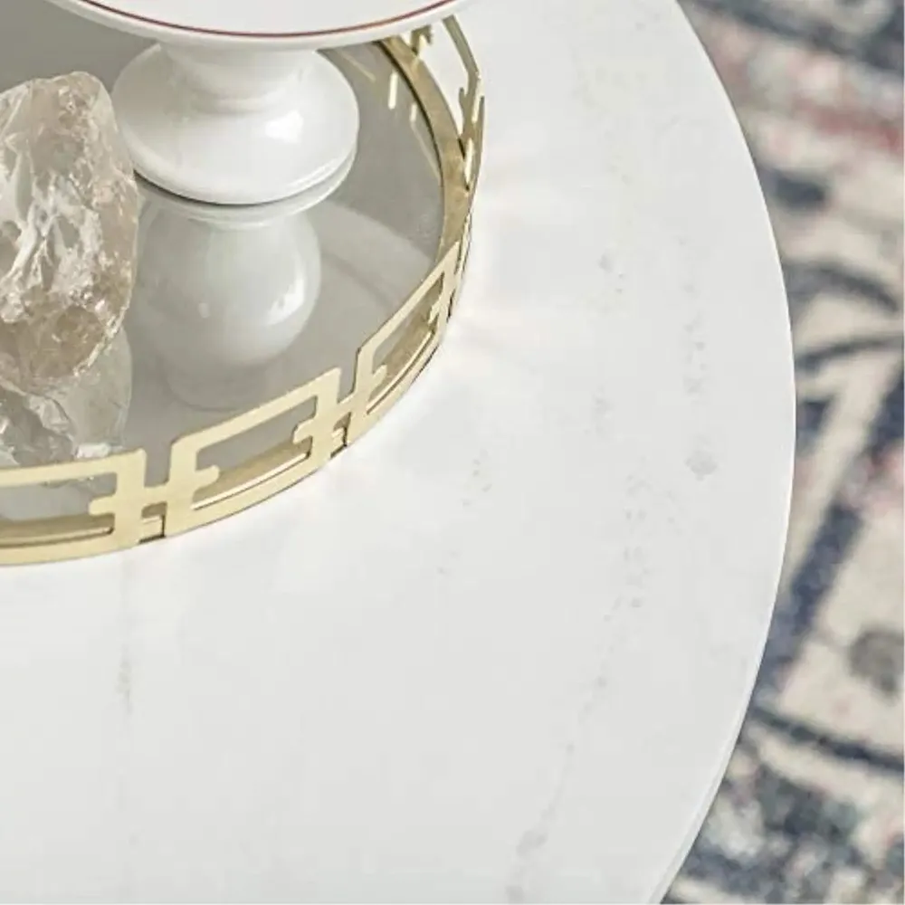 Marble Only For Minimalist Golden Metal Centre Table In Criss Cross Design