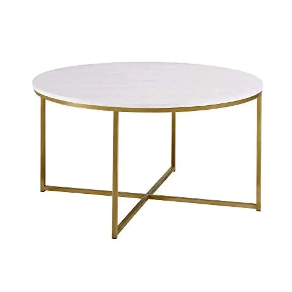 Marble Only For Minimalist Golden Metal Centre Table In Criss Cross Design