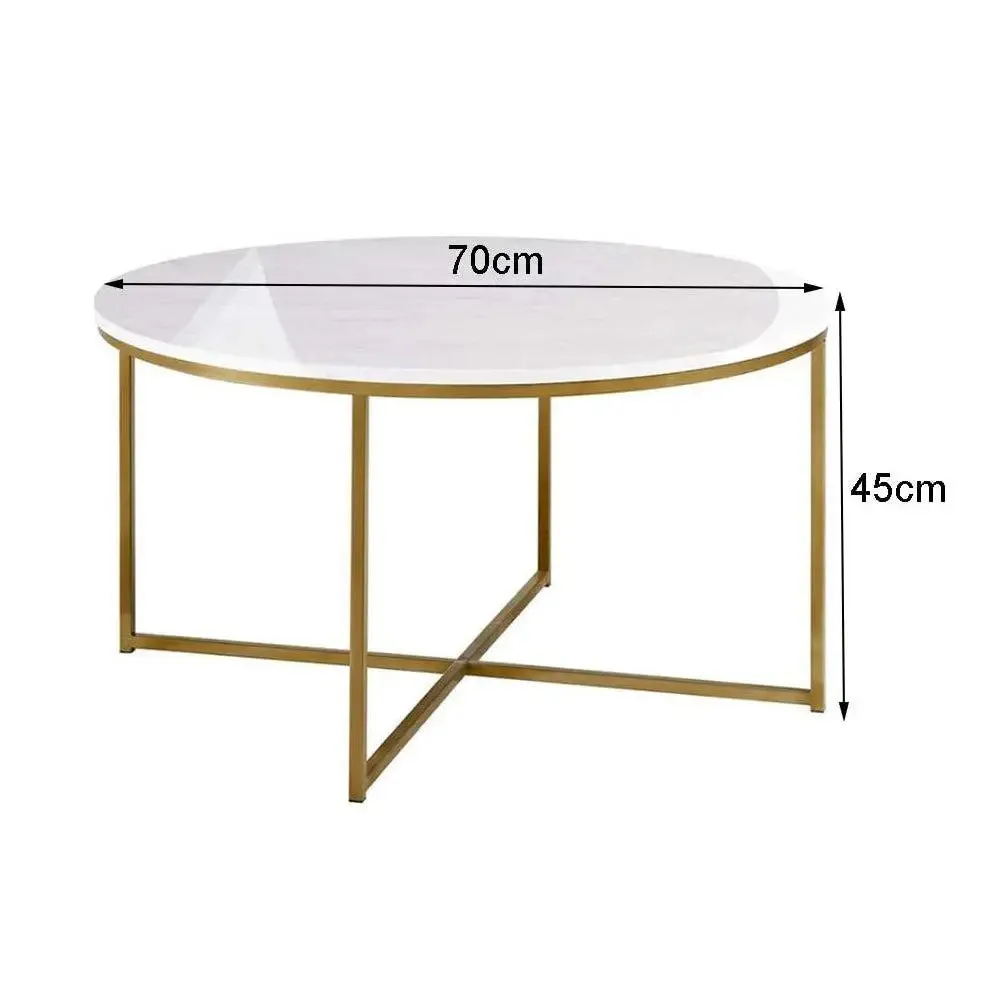 Marble Only For Minimalist Golden Metal Centre Table In Criss Cross Design