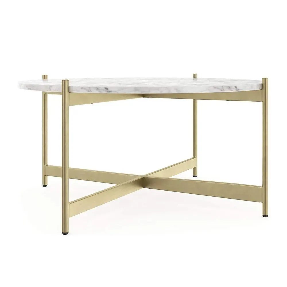 Marble Only For Minimalist Metal Coffee Table In Criss Cross Matte Gold Base