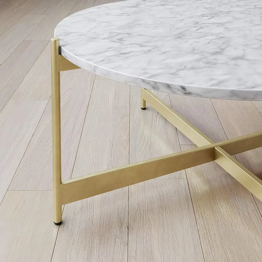 Marble Only For Minimalist Metal Coffee Table In Criss Cross Matte Gold Base