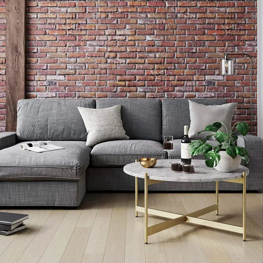 Marble Only For Minimalist Metal Coffee Table In Criss Cross Matte Gold Base