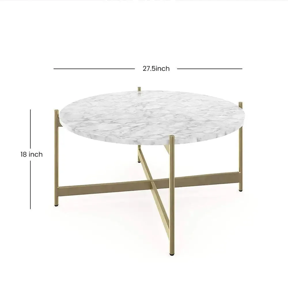 Marble Only For Minimalist Metal Coffee Table In Criss Cross Matte Gold Base