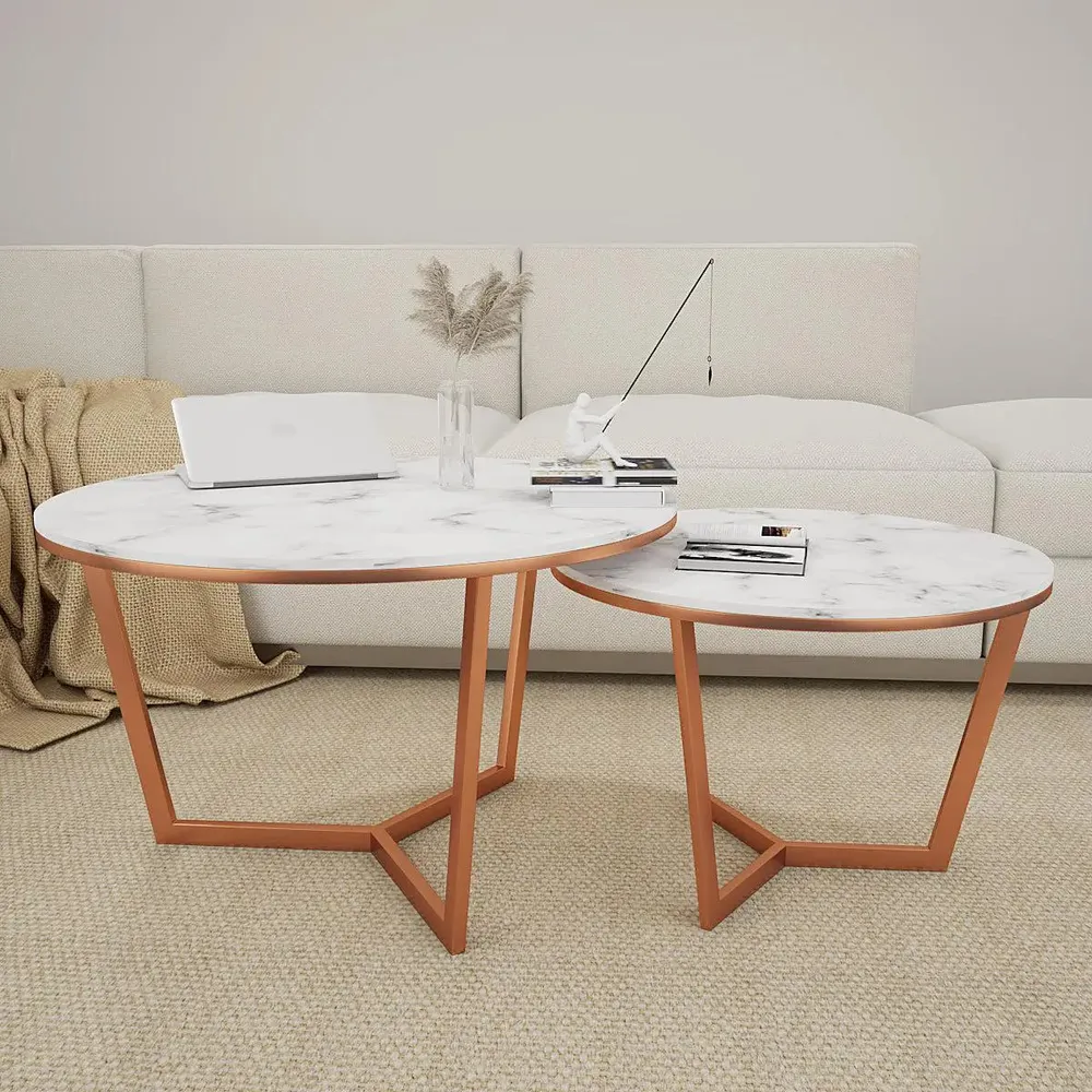 Marble only Metallic Nesting Center Tables In Copper Luxe Base Set Of 2 Large marble