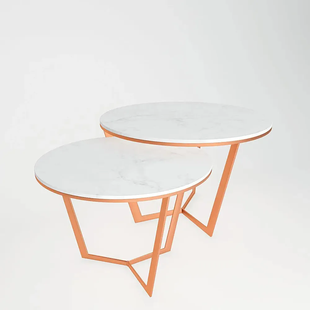 Marble only Metallic Nesting Center Tables In Copper Luxe Base Set Of 2 Large marble
