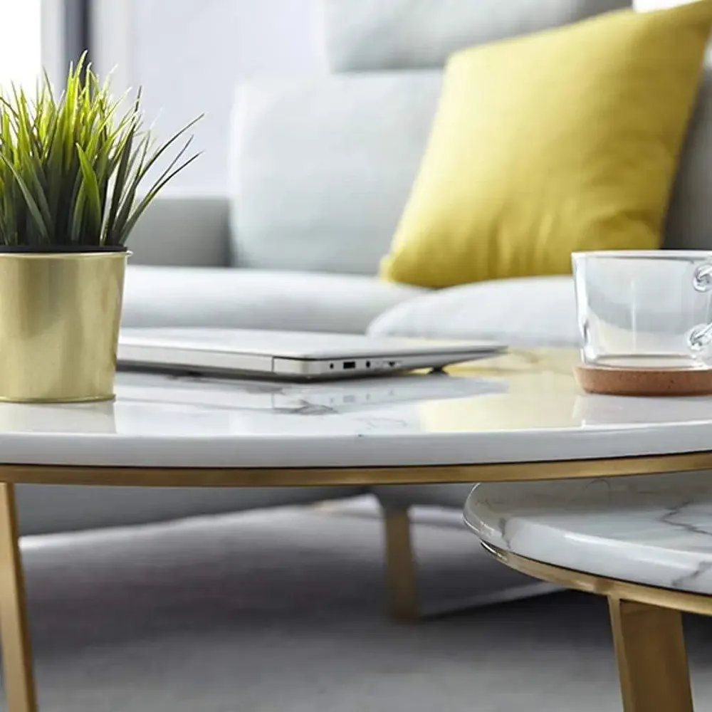 Marble only Metallic Nesting Center Tables In Golden Luxe Base Large Marble