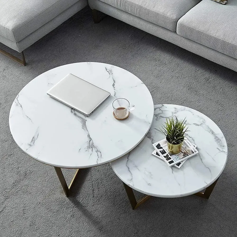 Marble only Metallic Nesting Center Tables In Golden Luxe Base Large Marble