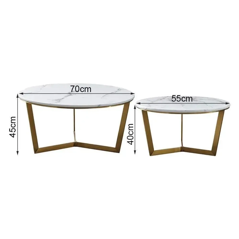 Marble only Metallic Nesting Center Tables In Golden Luxe Base Large Marble