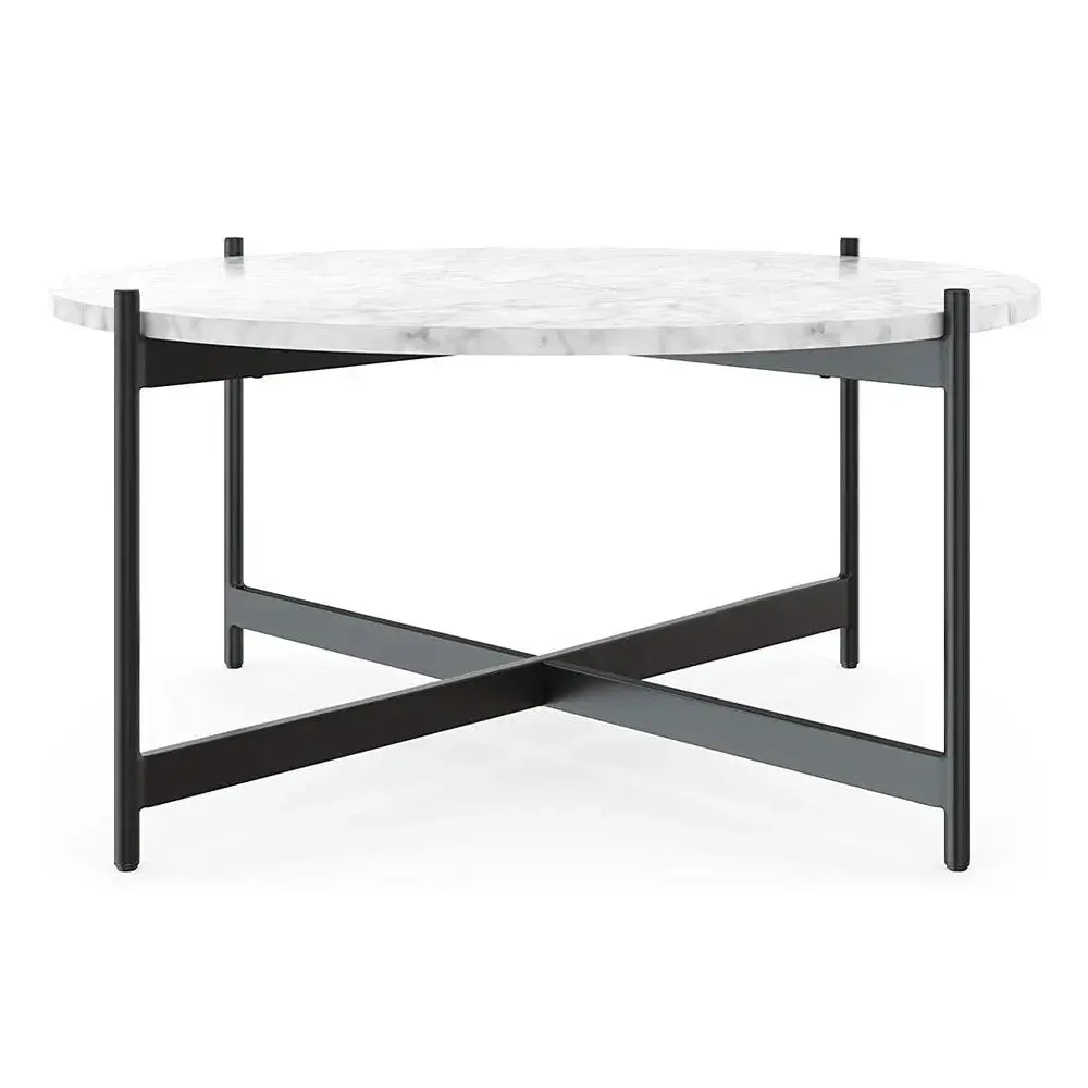 Marble only Minimalist Matte Black Metal Centre Table In Criss Cross Design