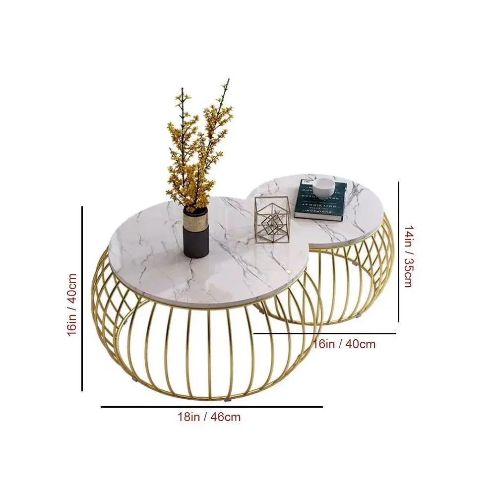 Marble only Ornate Round Golden Coffee Table (Set of 2) Large Marble