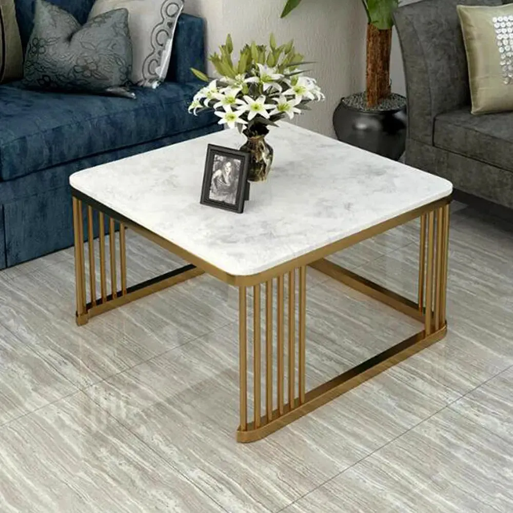 Marble only Square Tethered Metallic Table (Set of 2) Large