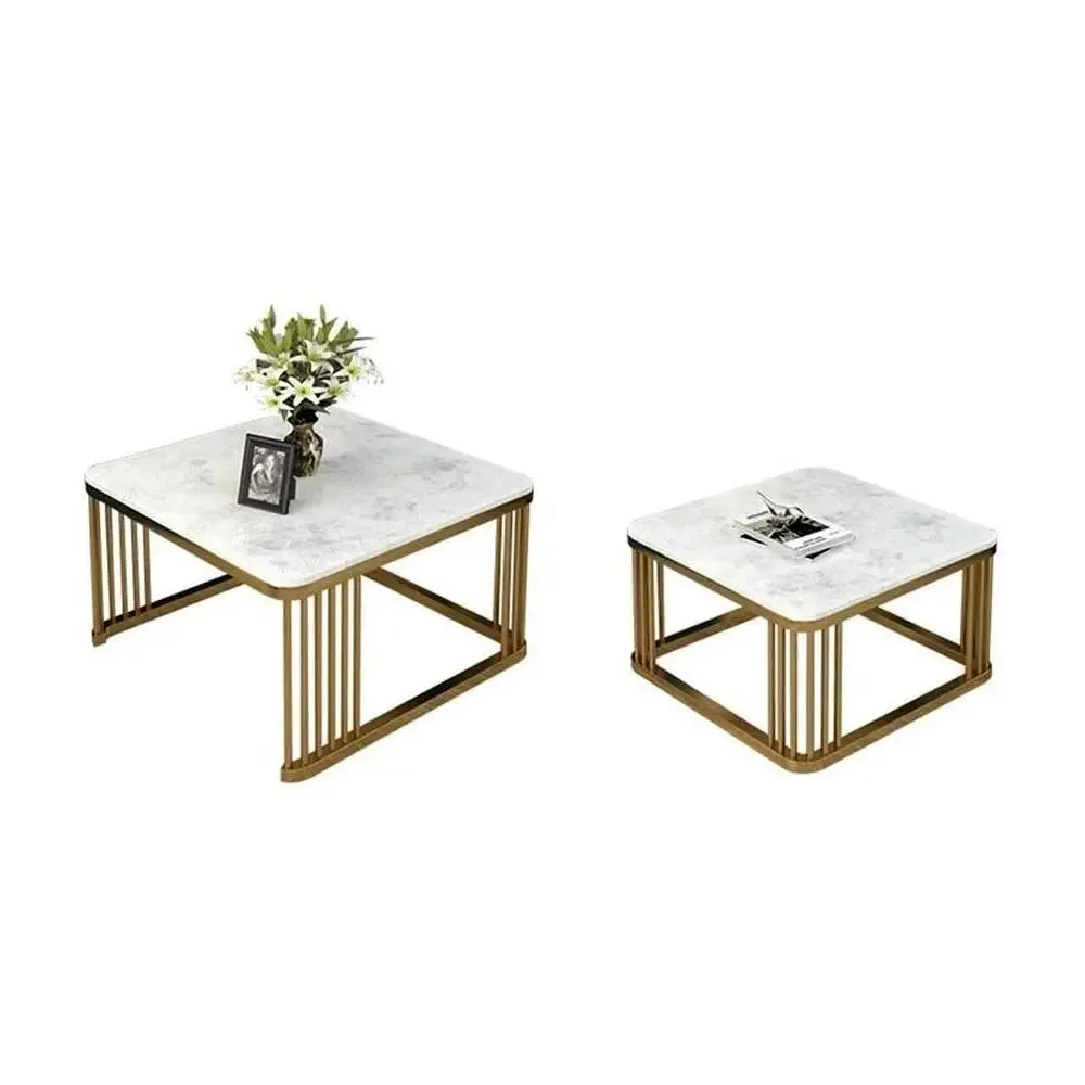 Marble only Square Tethered Metallic Table (Set of 2) Large