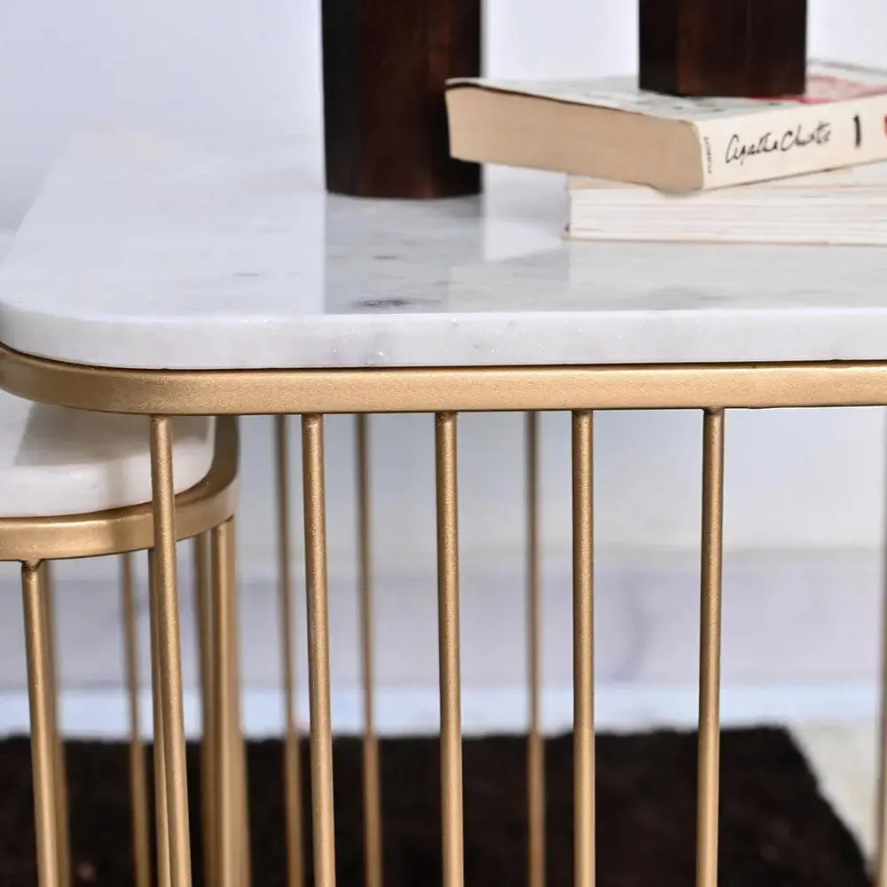 Marble only Square Tethered Metallic Table (Set of 2) Large