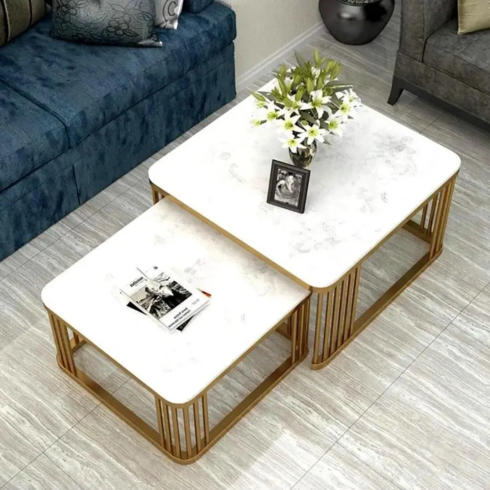 Marble only Square Tethered Metallic Table (Set of 2) Large