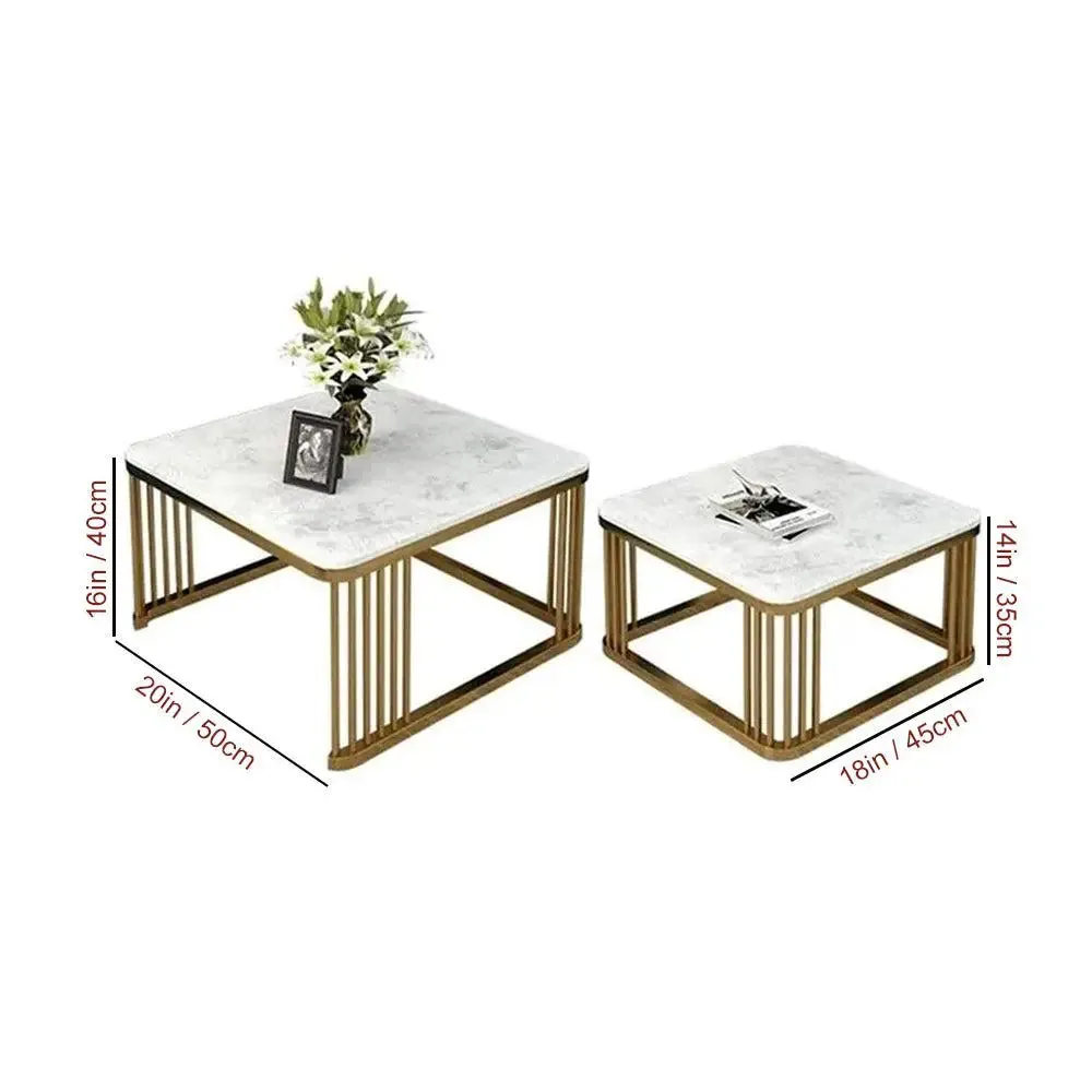 Marble only Square Tethered Metallic Table (Set of 2) Large