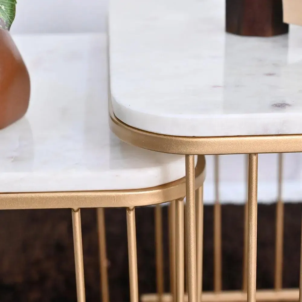 Marble only Square Tethered Metallic Table (Set of 2) Large