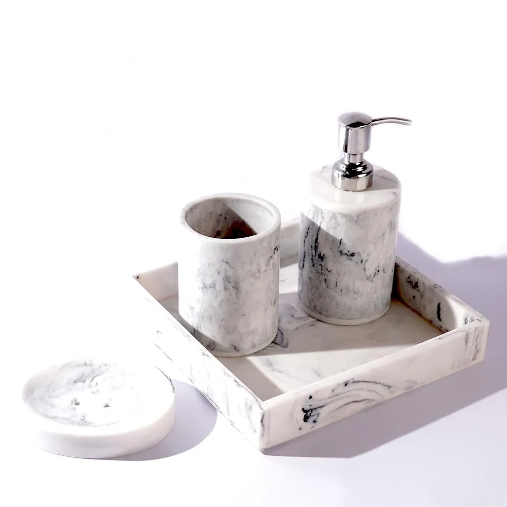 Marble Pattern White & Grey Bath Accessories Set