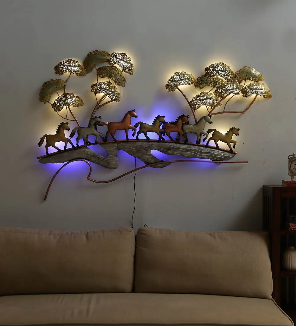Marching Stoic Horses LED Metal Wall Art