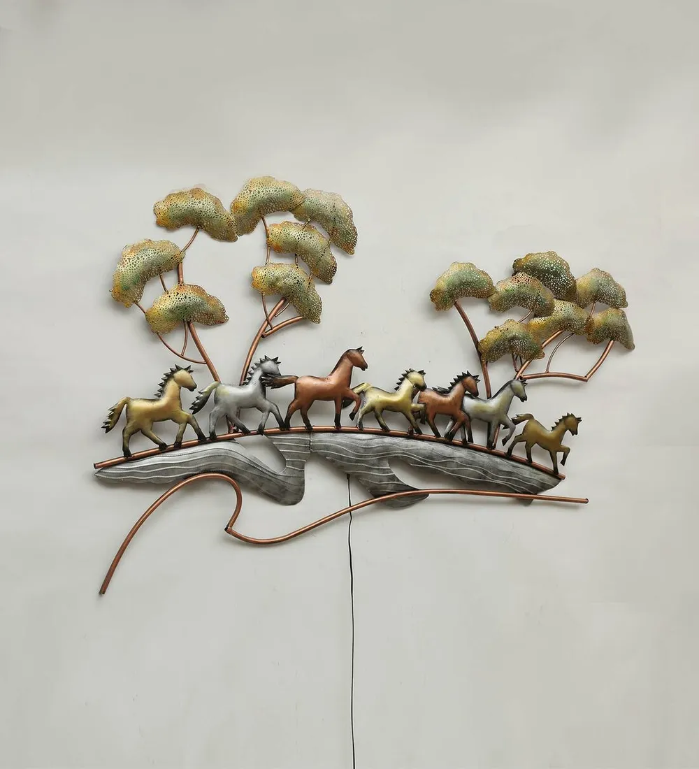 Marching Stoic Horses LED Metal Wall Art