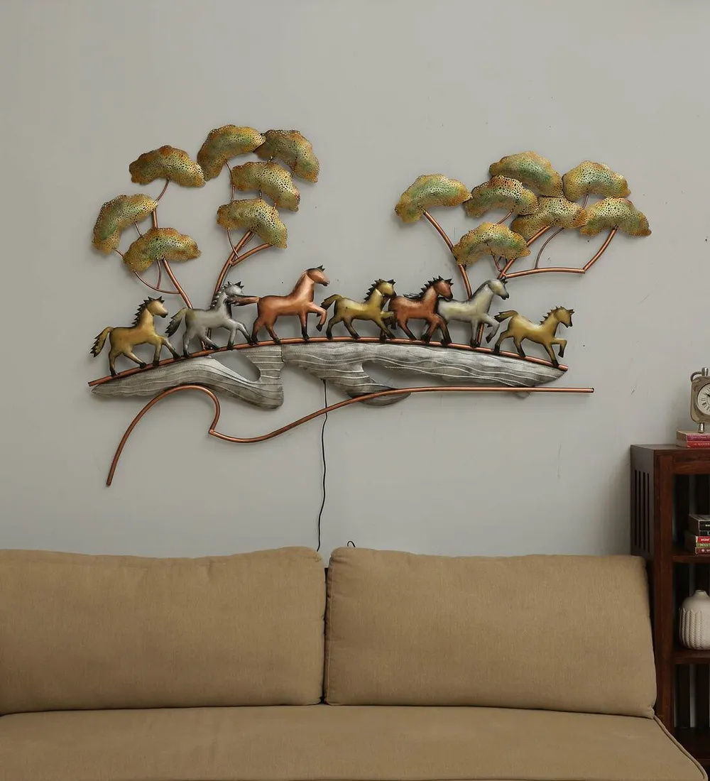 Marching Stoic Horses LED Metal Wall Art