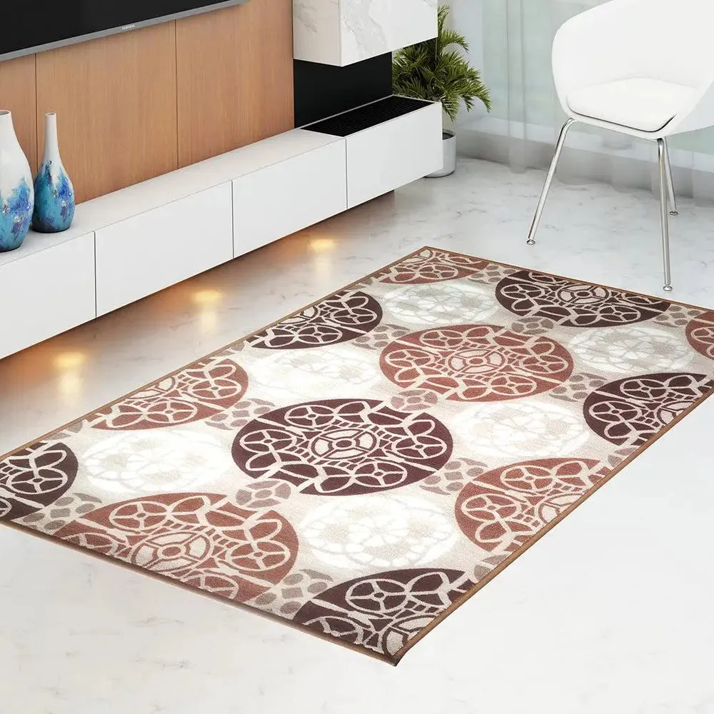 Maroon & Beige Ethnic Circular Printed Premium Area Carpet ( 3 ft x5 ft & 4 ft x 6 ft ) 3X5 ft